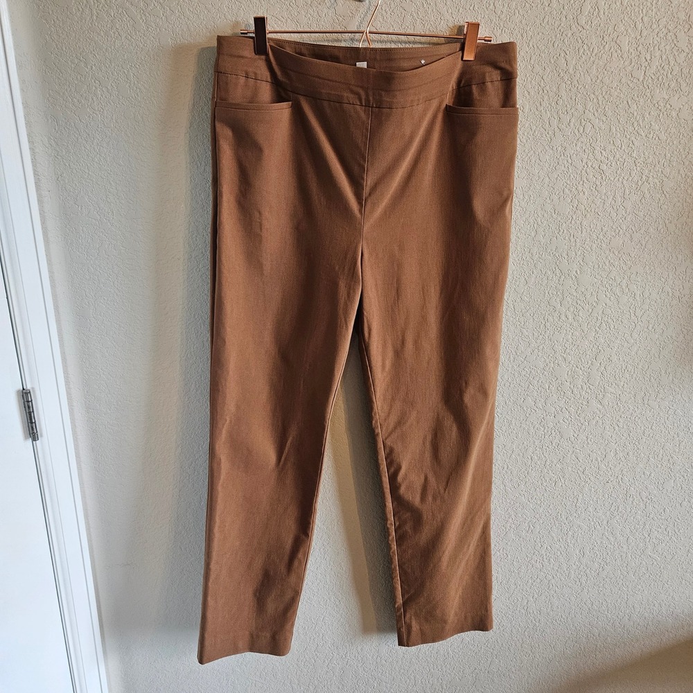 Chico's Women Brown Pull On Stretch Pants Size 2.5R US 14R Rayon Blend Trousers